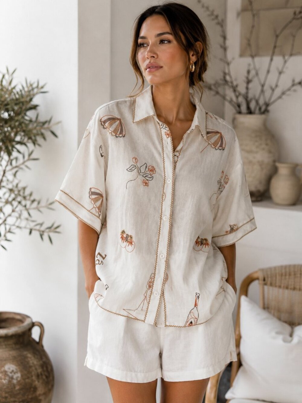 ZaCo Australia Shoreline Embroidered Linen Resort Shirt Ivory NWT Coastal Chic - Picture 10 of 10